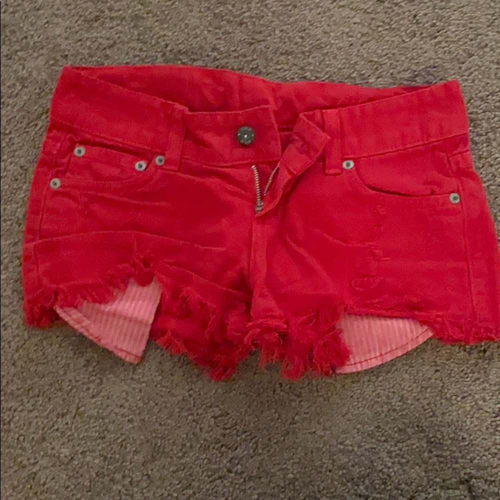 Red jean shorts